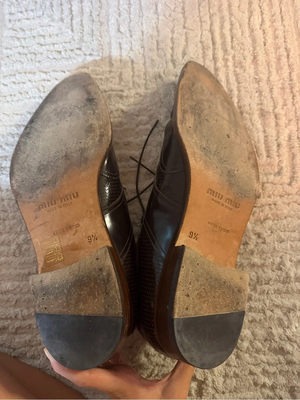 Miu Miu Dark Brown Leather Wingtip Derby Shoes